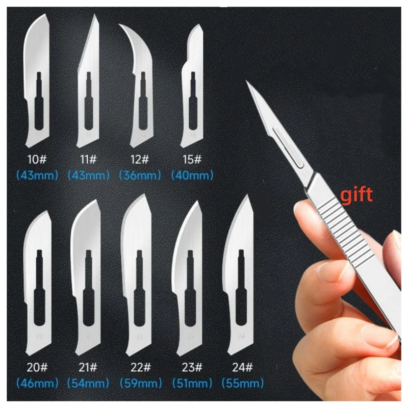 

50 шт. лезвия для скальпеля из хирургического металла из углеродистой стали # 3 # 4, нож-скальпель, ручка, красота, сделай сам, ремонт мобильных телефонов, резьба