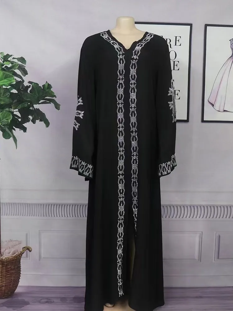 Muslim Women Long Sleeve Maxi Long Dress Muslim Robe Moroccan Loose Gowns Arabic Ramadan Hot Diamond Abaya Kaftan Dashiki