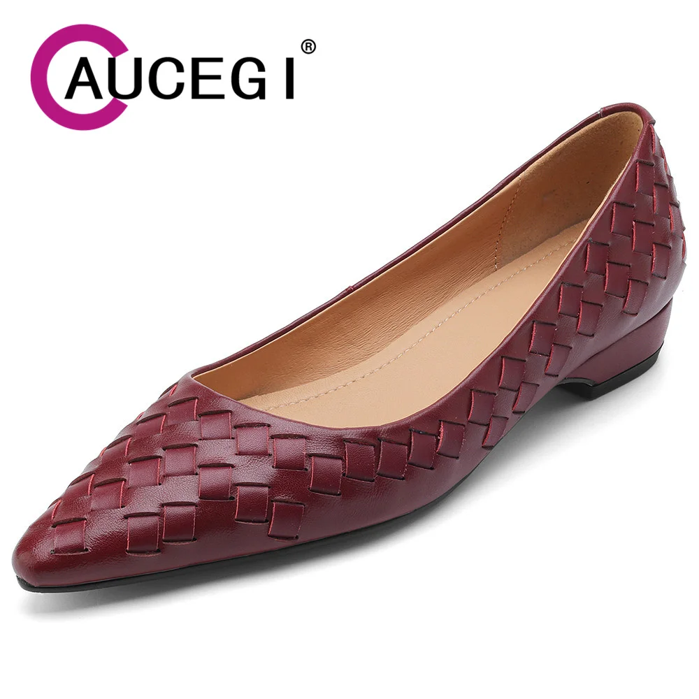 

Aucegi Fashion Women Elegant Simple Pumps Soft Genuine Leather Low Square Heels Pointed Toe Comfortable Office Work Shoes
