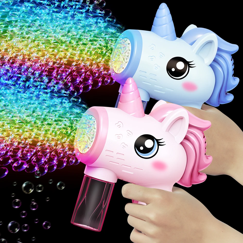 Pistolet à bulles électrique licorne 2025, jouet pour enfants, Machine à bulles, souffleur de savon automatique avec lumière, jeux de fête en plein air, jouet cadeau pour enfants