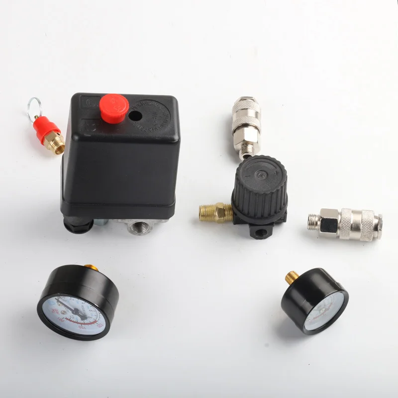 220V 380V 30-120PSI Air Compressor Pump Pressure Control Switch 4 Port Manifold Relief Regulator Control Valve with Gauge