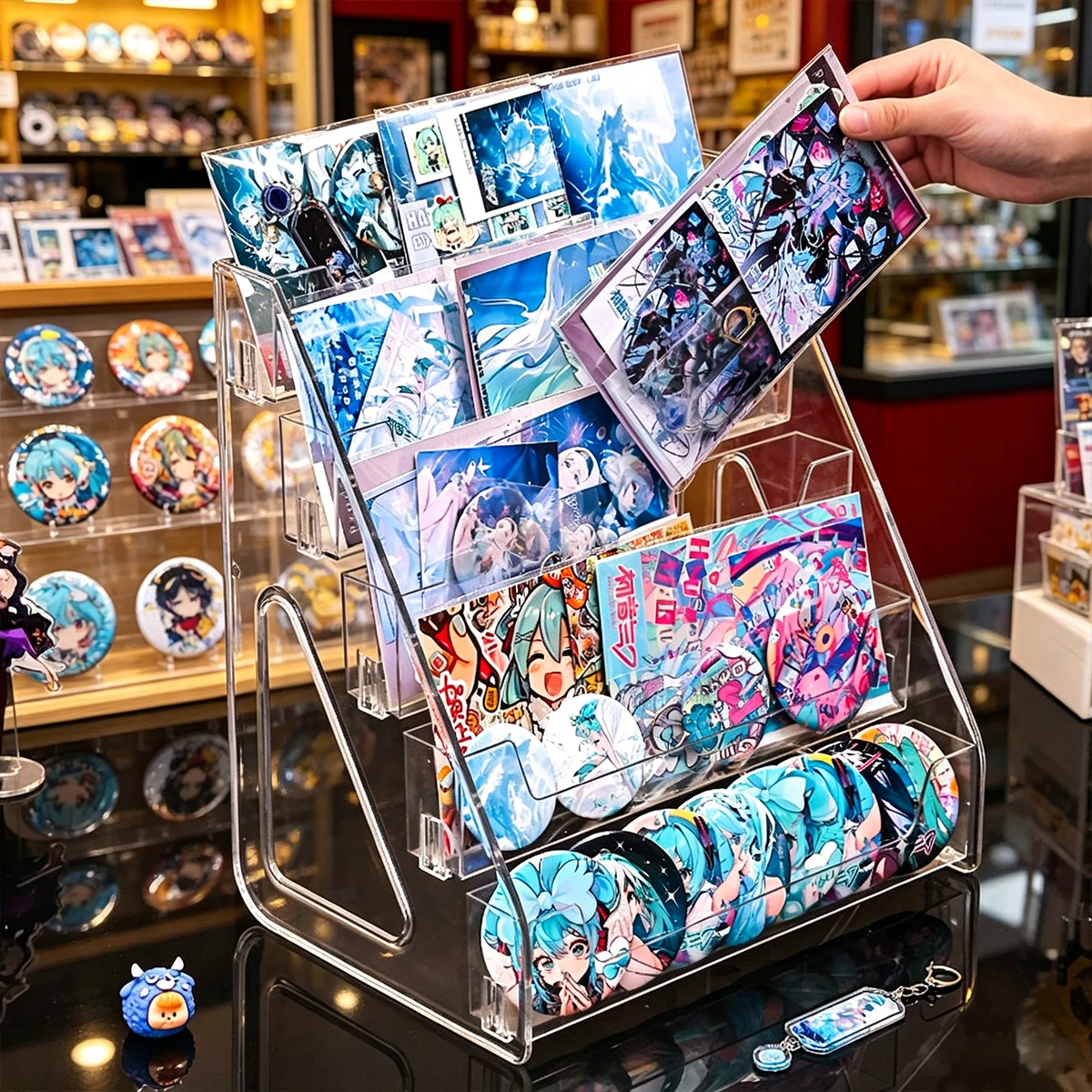 1pcs Acrylic Badge Bar Display Rack with a Stepped Dust-Proof Storage Rack, Suitable for Anime Collectibles and Jewelry Cards