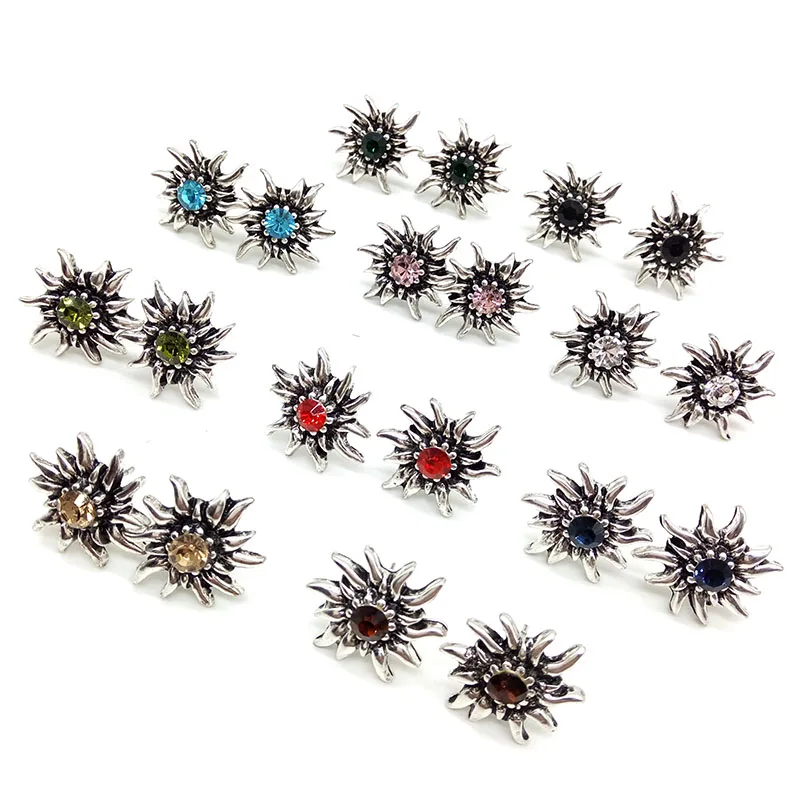 Simple Popular Mountain Flowers Stud Earrings Zinc Alloy Edelweiss Rhinestone Earrings for Women Oktoberfest Party Jewelry Gifts