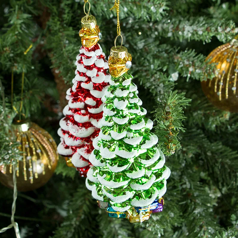 New Cross border Christmas Tree Glass Pendant 2pcs