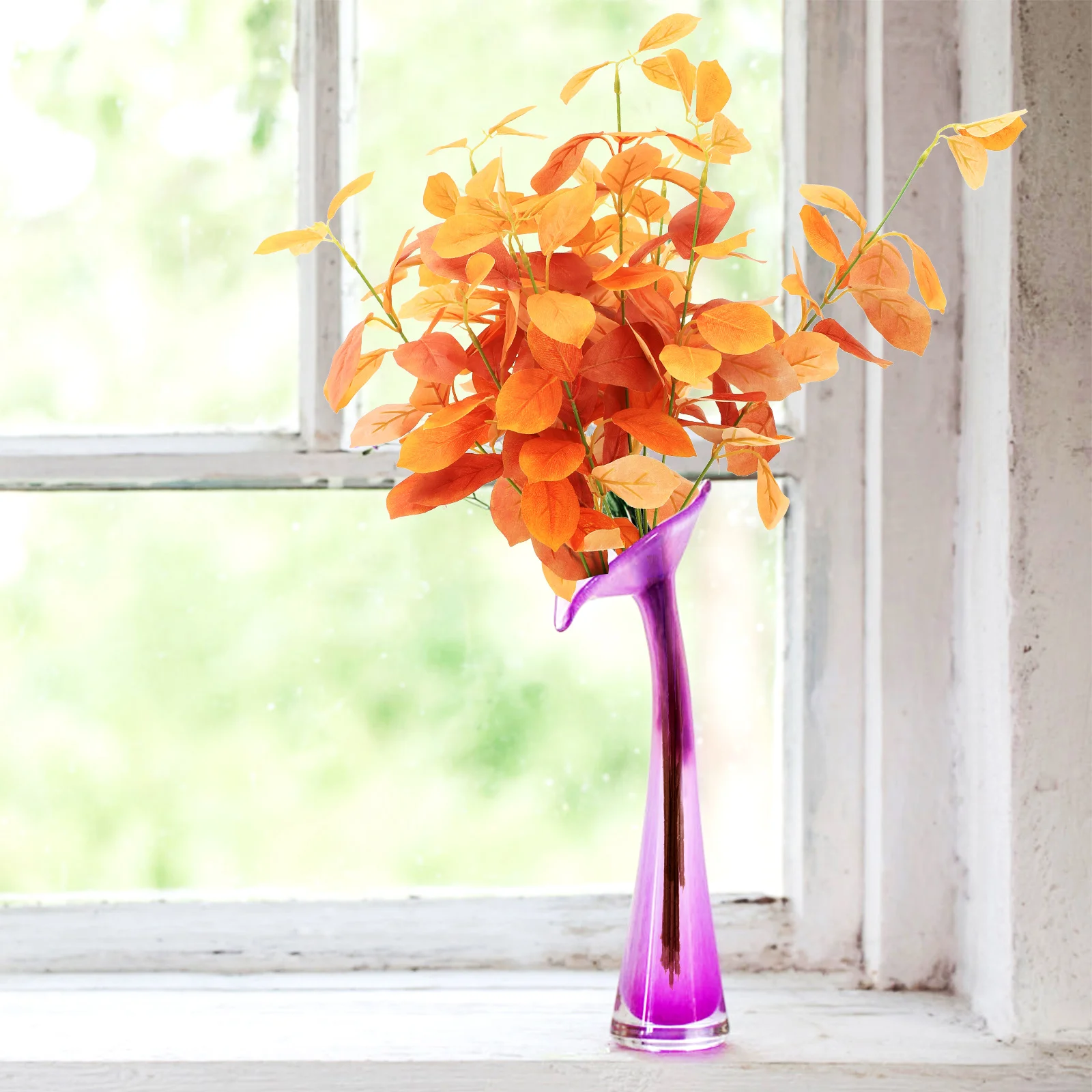 

4 Pcs Artificial Green Leaves Branches for Vase Fake Leaf Stem Iron Wire Realistic Plant Decor Rustic Farmhouse Centerpiece