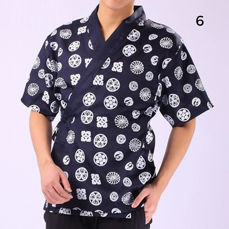 寿司レストラン作業服シャツシェフ制服フードサービスプリント半袖トップス和風キッチンコックシェフジャケット