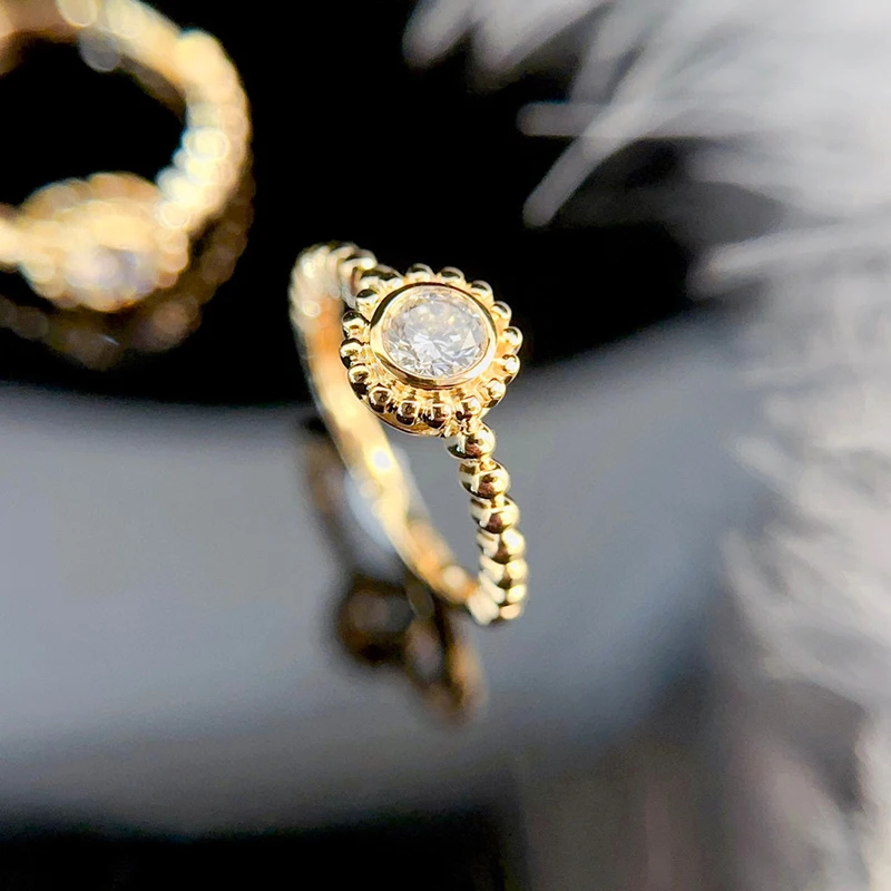 KUGG 100% 18K Yellow Gold Rings Women Elegant Gentle Style 0.30carat Real Natural Diamond Ring High Engagement Jewelry