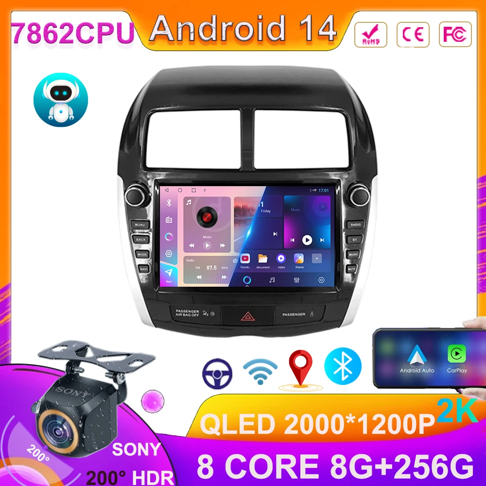 Dla Mitsubishi ASX 2007 2012 2016 -2019 Android 14 bezprzewodowy Carplay GPS film nawigacyjny Android automatyczny stereo 5G Wifi ekran