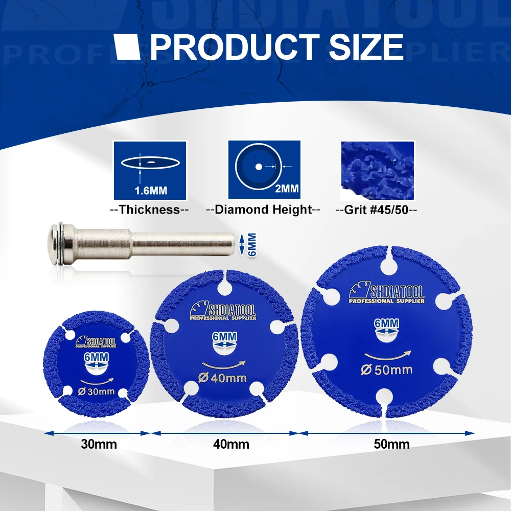 SHDIATOOL  30/40/50mm With 6mm Round Shank Set Diamond Metal Cutting Blade Disc Vacuum Brazed For Steel Rebar Stainless Steel