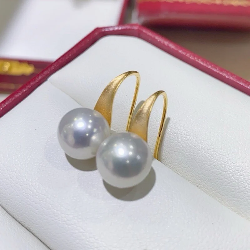 

SGARIT S925 Sterling Silver Pearl Earrings 9-10mm Strong Light Natura FreshWater Edison Round Fashion Simple Jewelry for Women