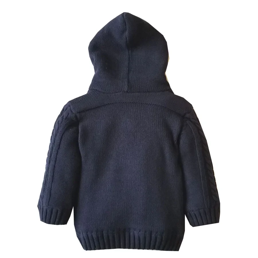 Baby Boys Hooded Cardigan Jacket Long Sleeve Fleece Lined Knitted Sweater Kids Toddler Girls Winter Warm Outerwear 0-2 Y