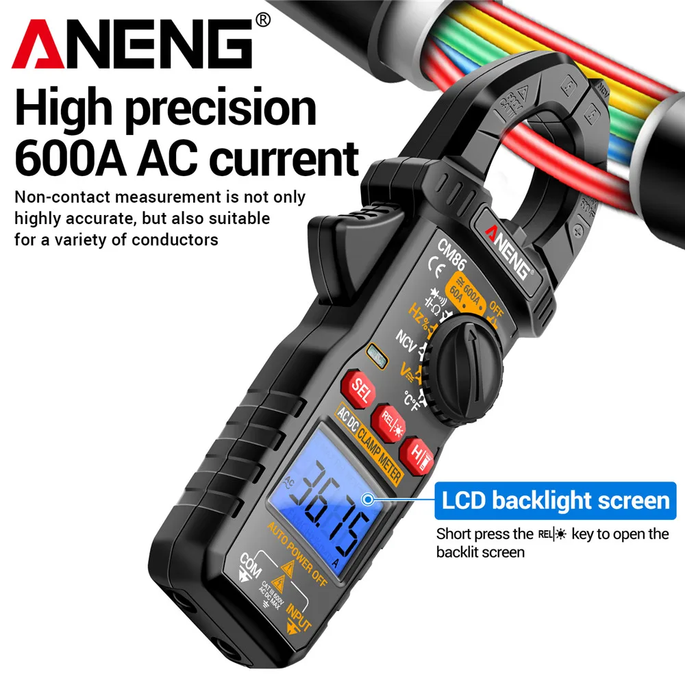 ANENG CM86 클램프 미터 600A AC/DC 전류 전압 다이오드 디지털 멀티 미터 NCV 전압 감지 전문 전기 도구