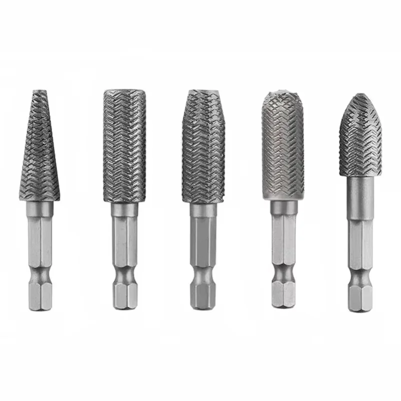 5pcs Hex Shank Rotary Steel File Set for Drilling, Grinding, Sanding & Engraving - Durable Carbon Steel, Dark Gray