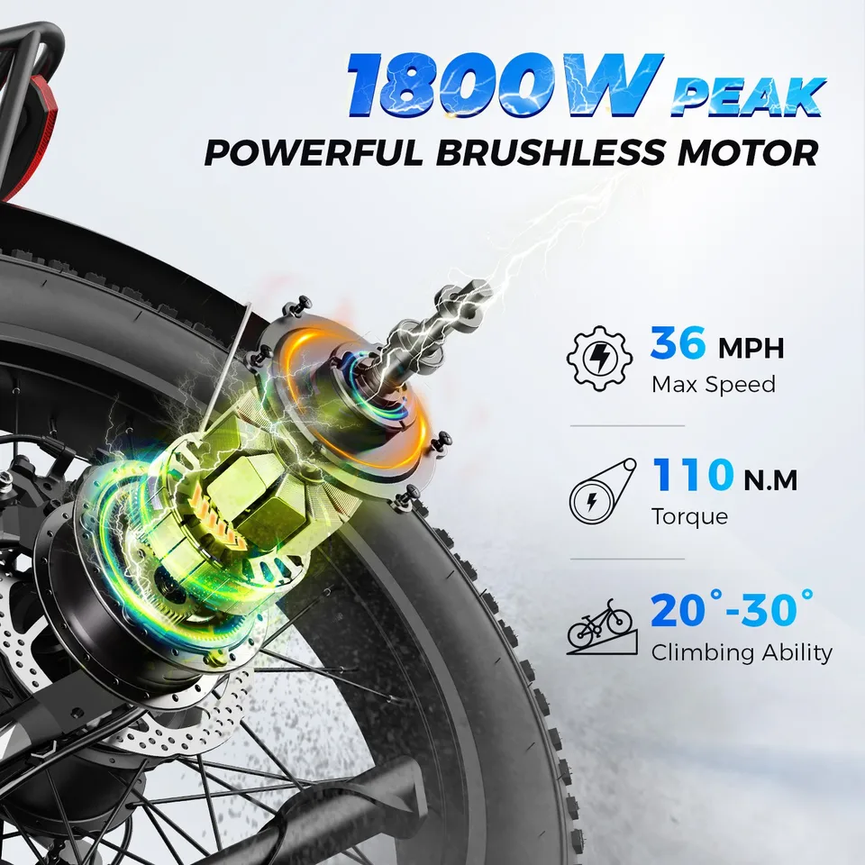 26 Fat Tire 1800W Electric Mountain Bike 48V 17.5Ah 36MPH For Adults image 9