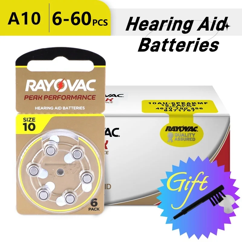 

6-60Pcs RAYOVAC PEAK Hearing Aid Batteries A10 ZA10 10A P10 PR70 High Performance Zinc Air Battery For Mini Digital Hearing Aid