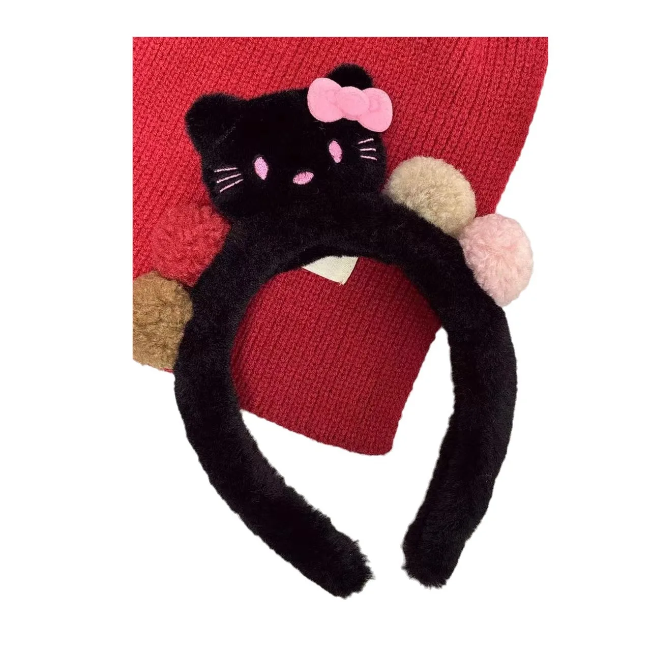 Hawaiian Sanrio Black Skin Hello Kitty CuteCartoonThree-Dimensional Plush Dol HairAccessories Makeup Headband Birthday Gift