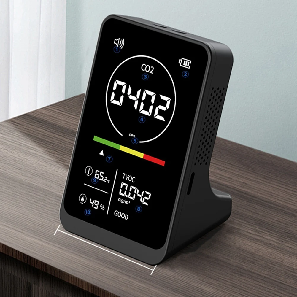 Medidor Digital de calidad del aire 4 en 1, Monitor de temperatura y humedad CO2 TVOC recargable, Detector de CO2 con alarma para el hogar-PZZW