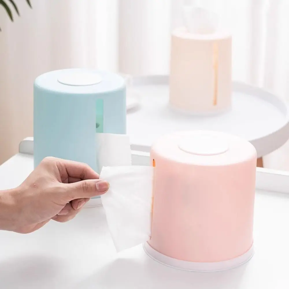 Simplicity Design Plastic Roll Tissue Box Solid Color Durable Paper Towel Box Cylinder Desktop Paper Drawer Household Use