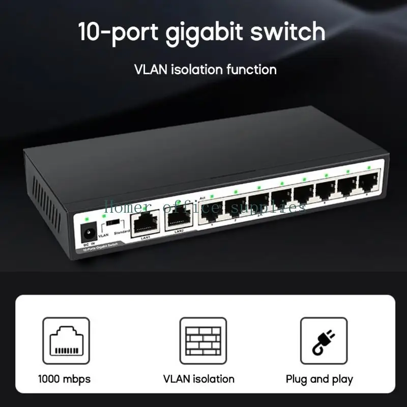 K43b 10-poorts netwerk- Switch Box 10/100/1000m RJ45 Switcher Splitter VLAN LSOLATION