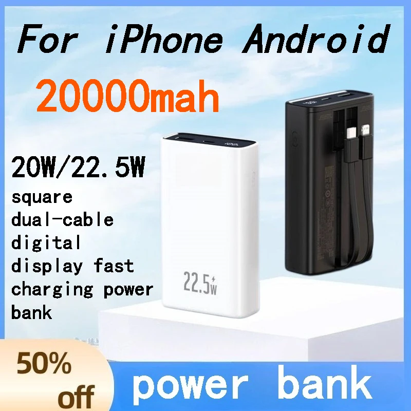 

20000mAh Mini Power Bank 22.5W Fast Charging Portable Charger with Dual Built-in Cables External Battery Pack for IPhone Android