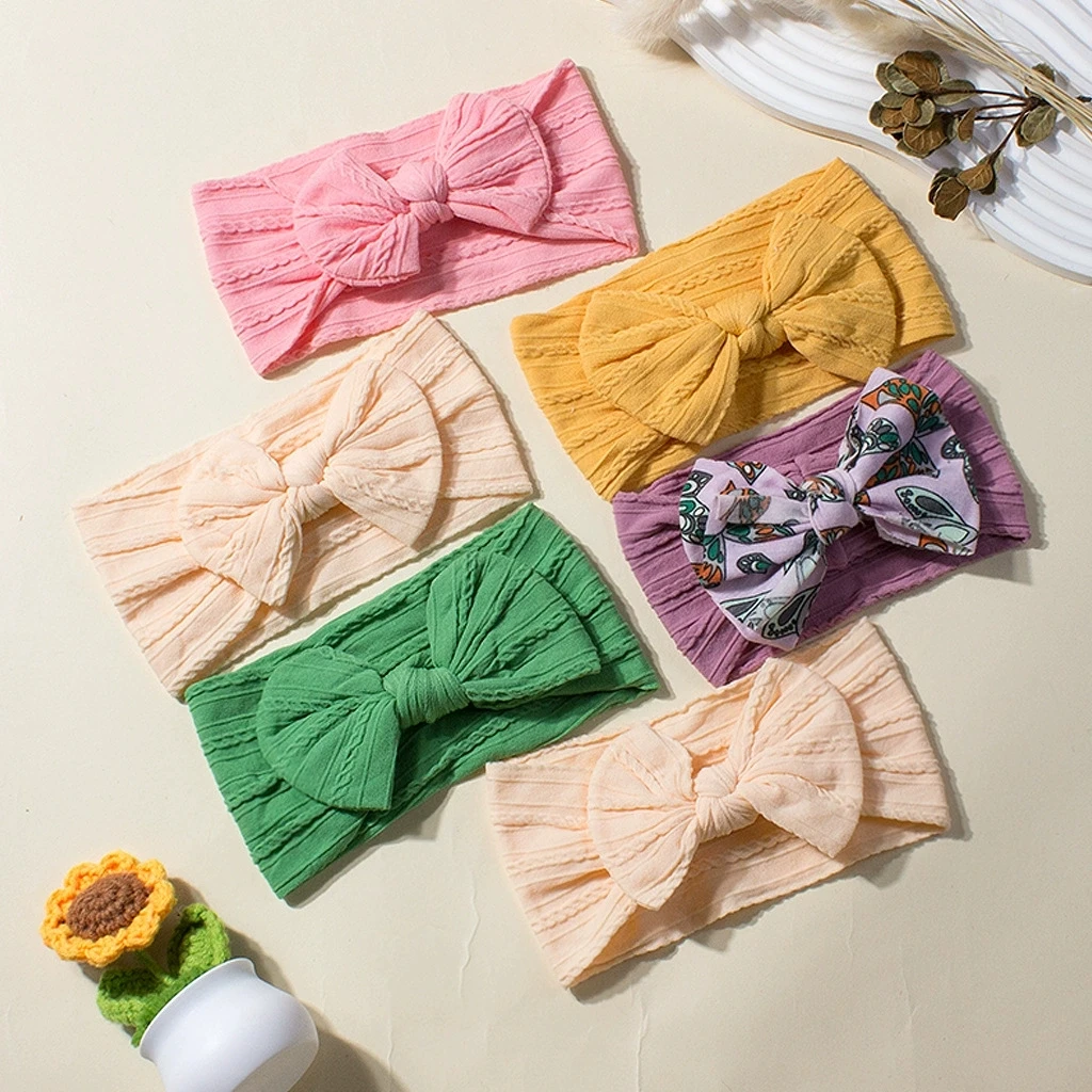 ที่คาดผมเด็กแรกเกิด 5 ชิ้น/ชุด ทำจากไนลอน สำหรับเด็กผู้หญิง เครื่องประดับผมลายดอกไม้ โบว์ผูกผมแบบพัน ชุดผ้าโพกศีรษะเด็ก