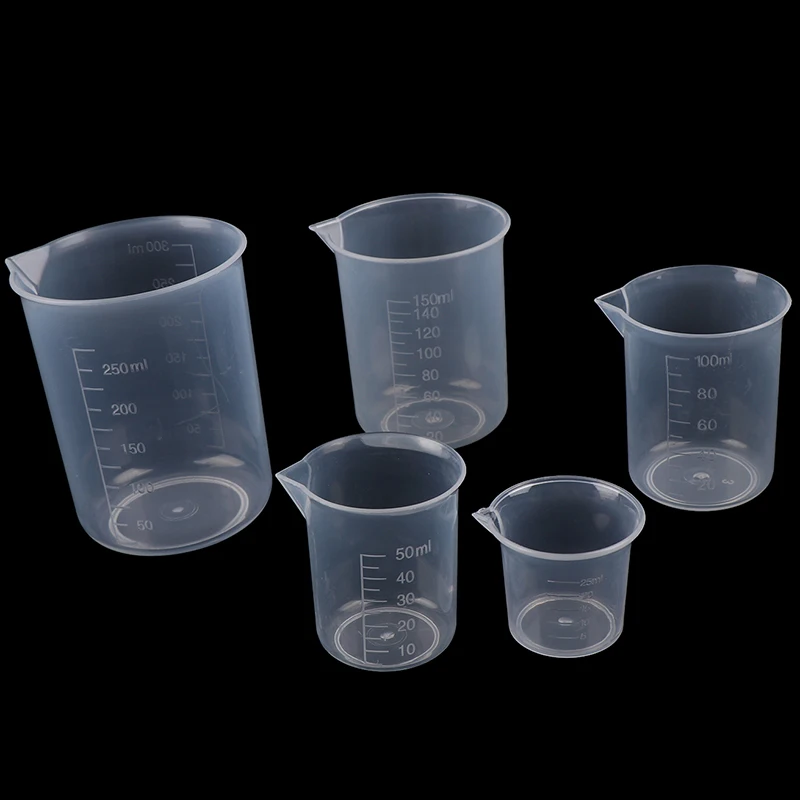 2Pcs 250ml/150ml/100ml/50ml/25ml Transparent Kitchen Laboratory Plastic Volumetric Beaker Measuring Cup
