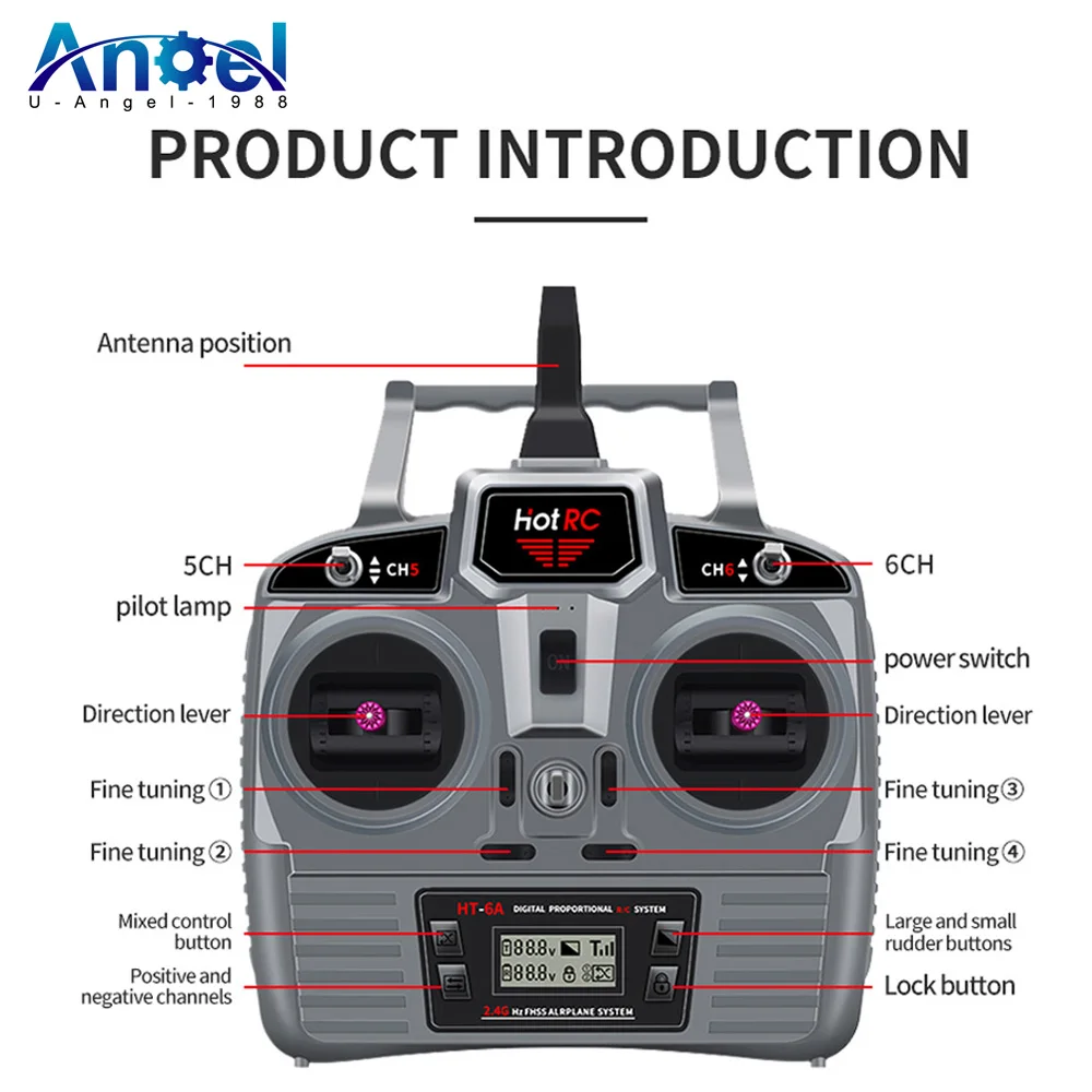 Yükseltme Hotrc HT-6A 2.4G 6CH RC Verici FHSS ve 6CH Alıcı Kutusu Ile FPV Drone Rc Uçak Rc Araba Rc Tekne