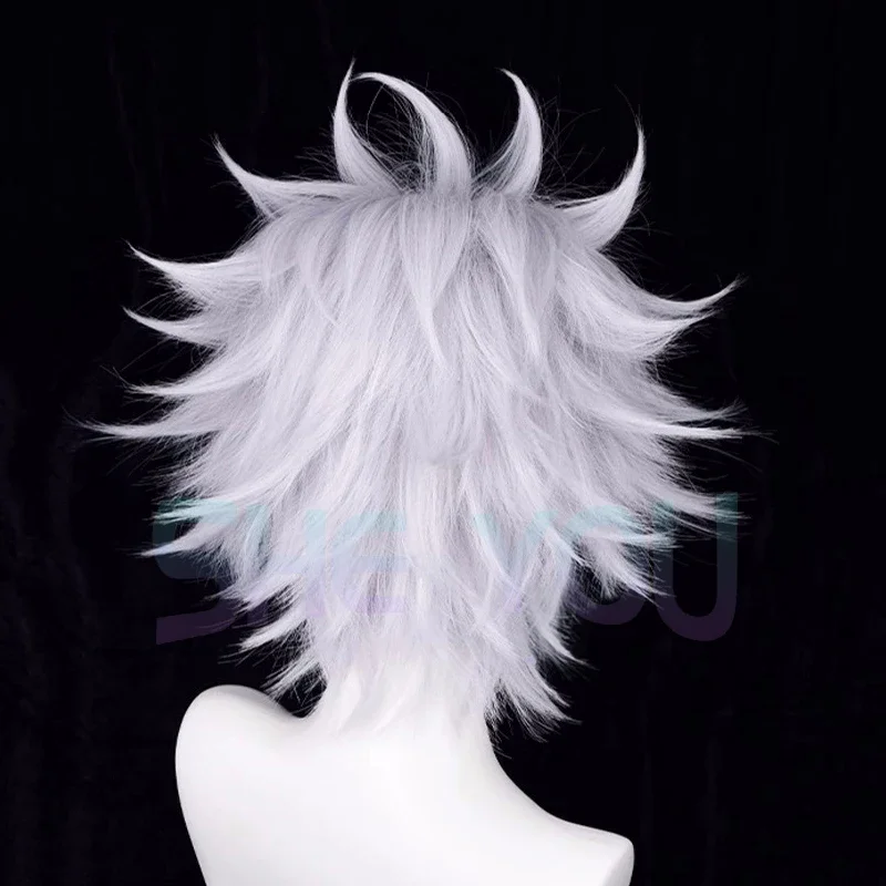 Cosplay Killua Zoldyck Cosplay Wig Short Silver White Wig Cosplay Anime Cosplay Wig Heat Resistant Synthetic Wig