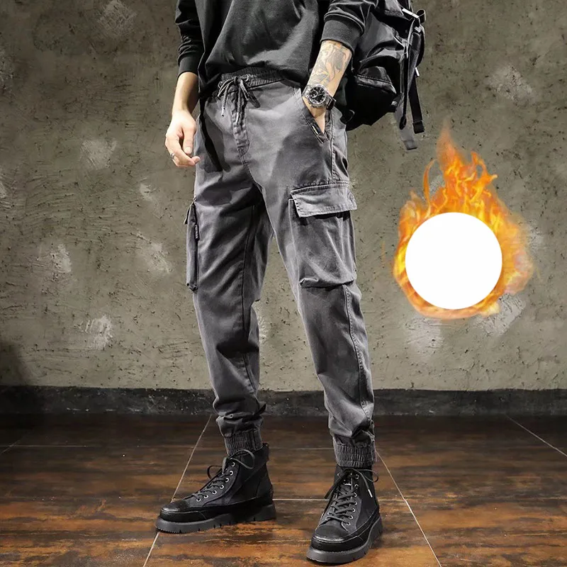 2023 KPOP Fashion Style Harajuku Slim Fit Trousers All Match Retro Cargo Pants Solid Pockets Waist Drawstring Loose Casual Pants