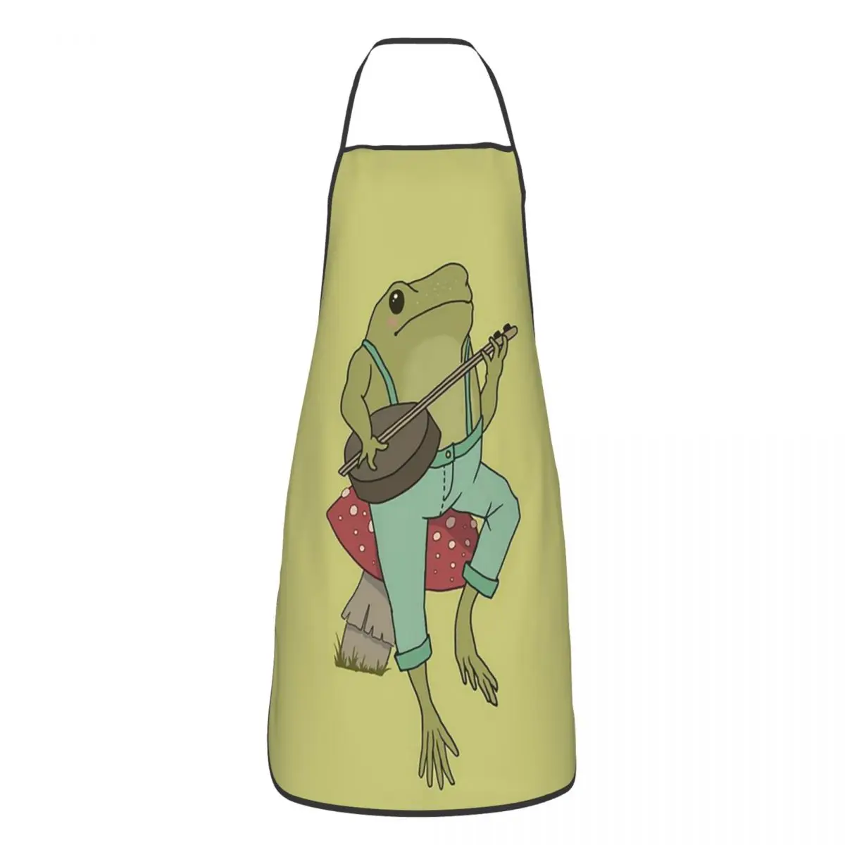 Cottagecore Froggy Banjo Player Goblincore Toad Apron Chef Cooking Baking Tablier Waterproof Bib Kitchen Cleaning Pinafore