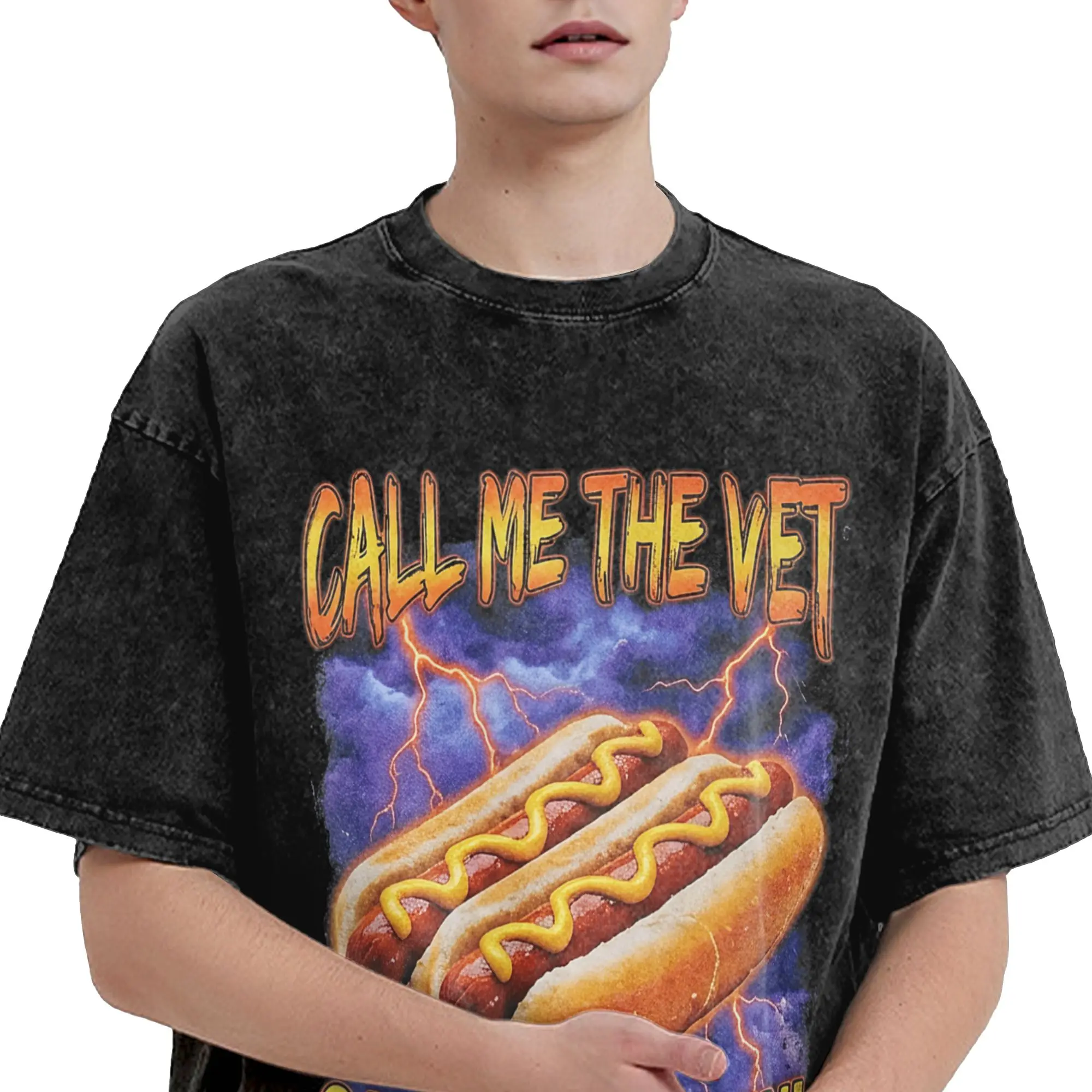 Harajuku Washed Shirts Call Me The Vet Hot Dog Funny Hard Hot Dog  Outfit Novelty T-Shirts Oversize  Streetwear