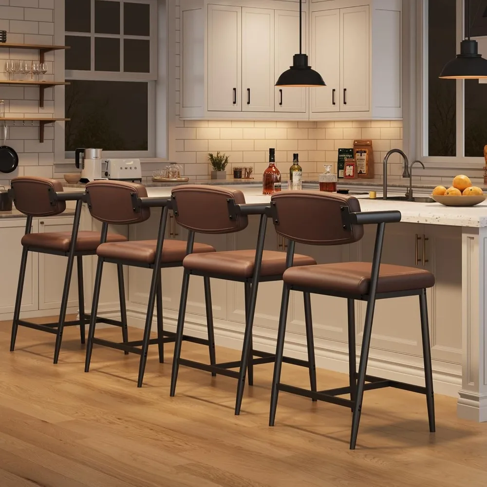 

Bar Stools Set Of 4 With Armrests, Counter Height Bar Stools Set With Footrest & Soft Back, Metal Barstools Set With Wide Uphol