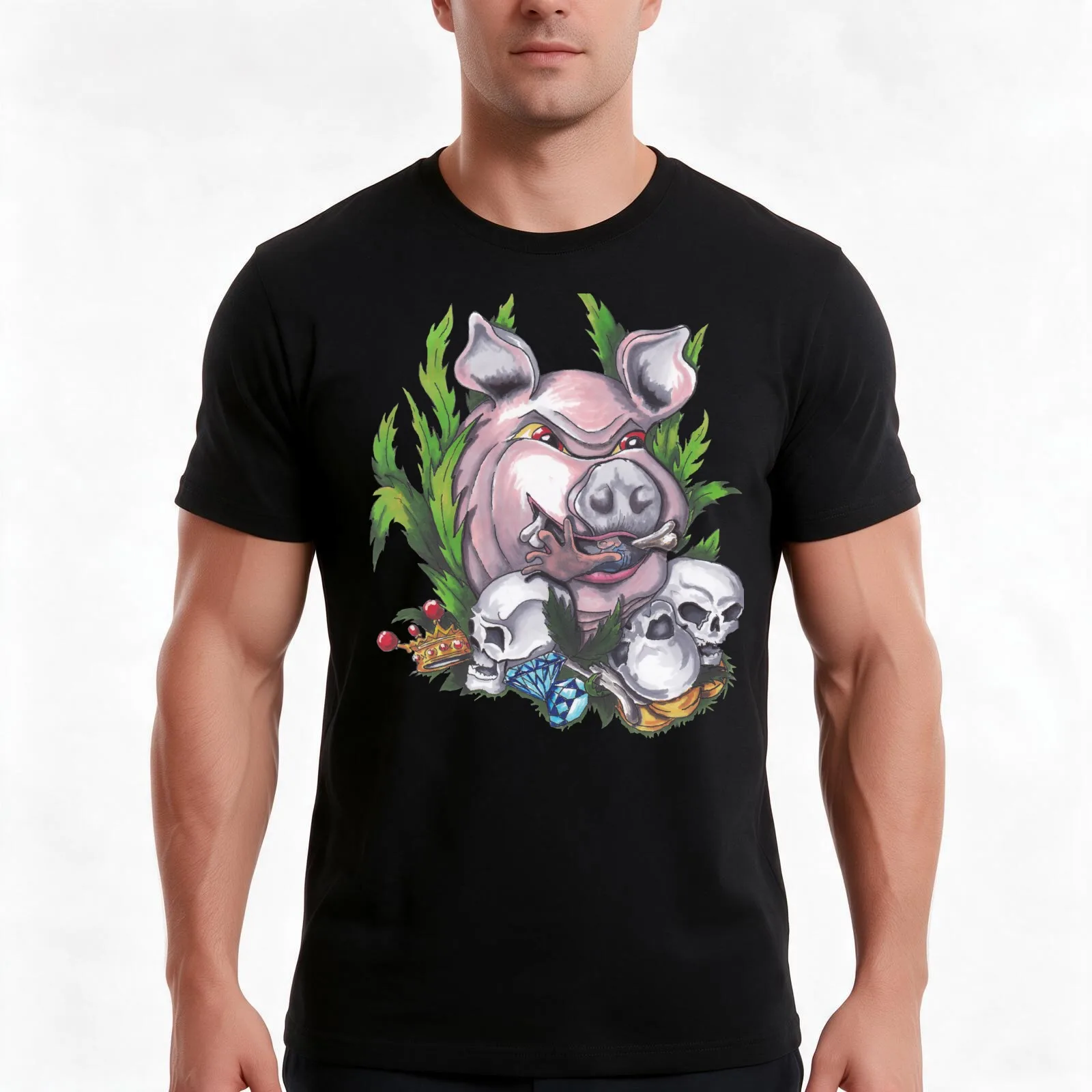 Hog Of The Forsaken T-Shirt, Summer Casual Cotton Tee, Oversized Streetwear Tops, Vintage Graphic Print, Loose Fit Short Sleeve