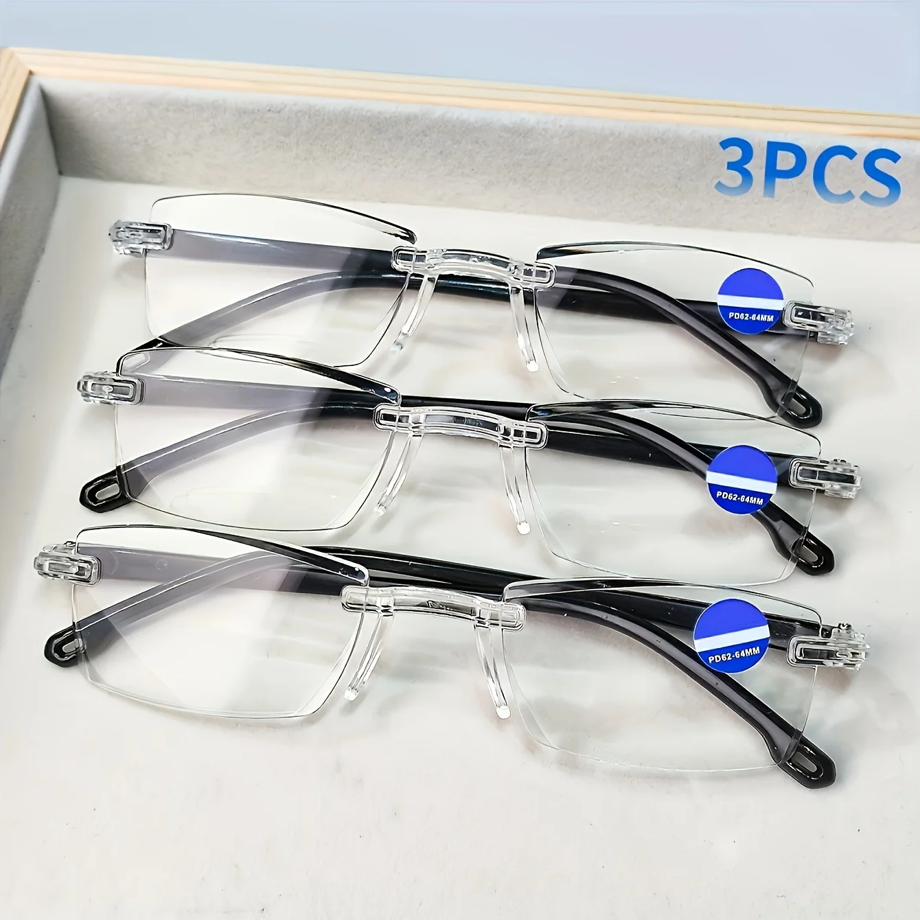 3pcs Stylish Rimless Reading Glasses With Blue Light Blocking Frameless ...