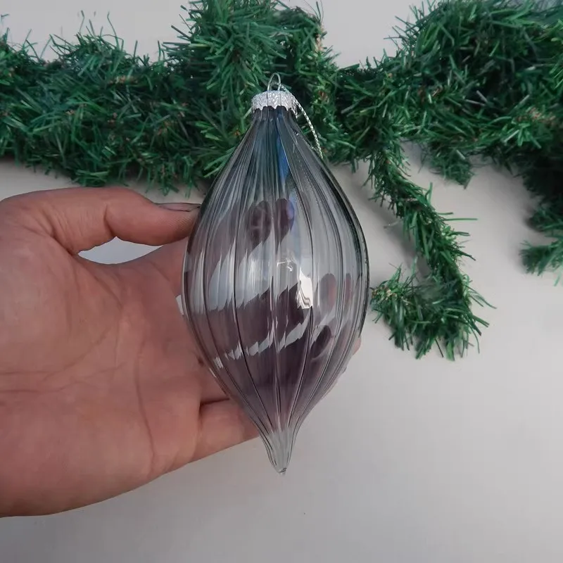 Grey Series Different Design Striped Glass Pendant Christmas Day Hanging Ball Onion Cone Ornament Festival Favor Gift 12pcs/pack