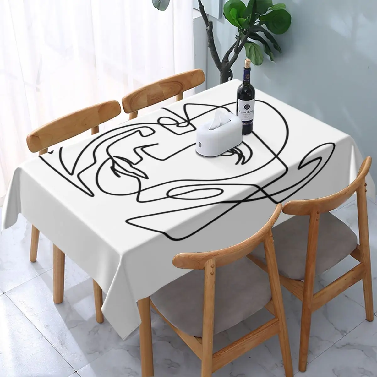 Rectangular Waterproof Pablo Picasso One Line Abstract Art Tablecloth Backing Edge Table Cover Spanish Artist Table Cloth