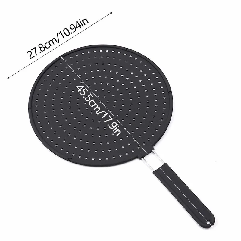 

Silicone Kitchen Splatter Screen with Handle Heat-resisting Oil Splash Guard Drain Board Cover Kitchen Frying Pan Lid