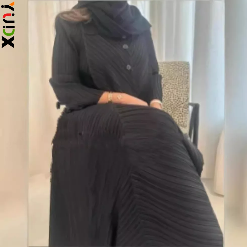 YUDX Pleated Women's Robe Solid Color Dubai Style Dress Loose Plus Size Pod Dress Nine Sleeve Design Long Skirt 2024 Fall New