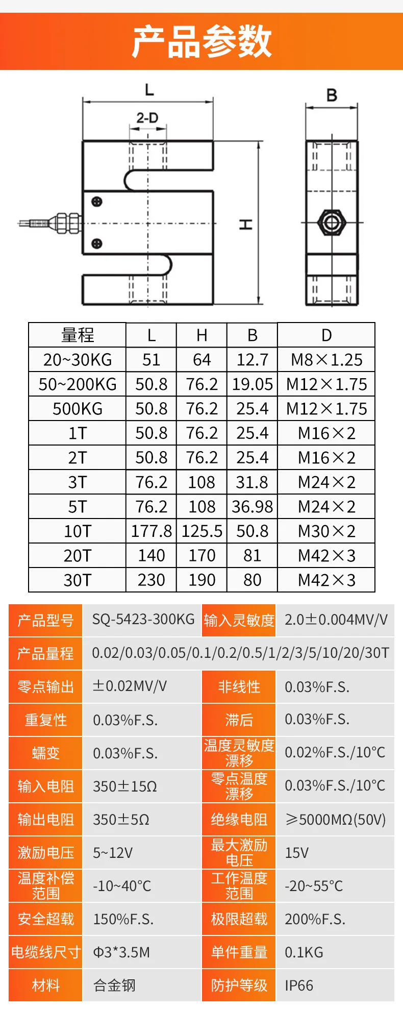 S Type Load Cell High Precision Weighing Sensor IP65 Tension Compression Force Sensor Food Chemical Industry Price Negotiable