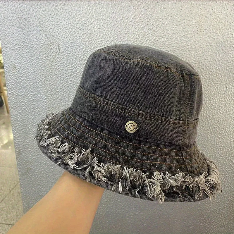 Vintage Unisex Washed Denim Tassel Bucket Hats dla kobiet Mężczyźni Składana bawełniana czapka Panama Bob Gorros Outdoor Beach Fishing Sun Hat