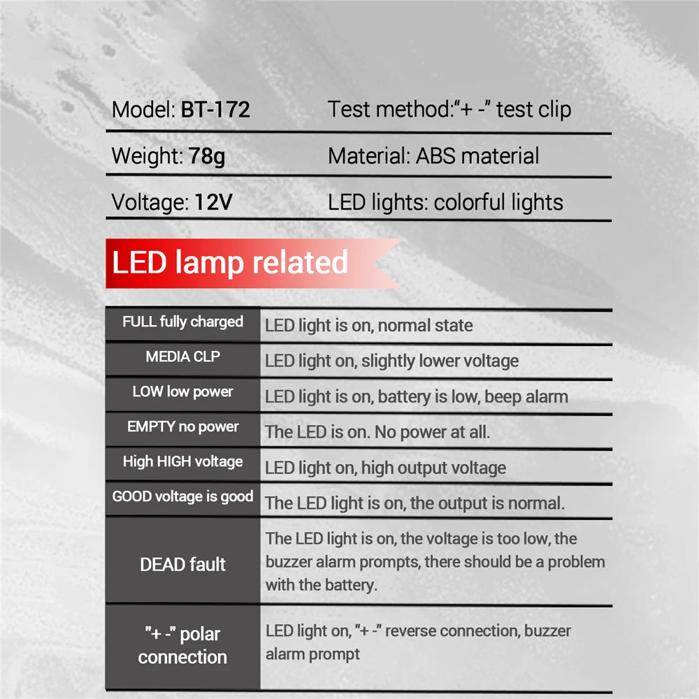 Probador de batería BT-171, analizador Digital de batería automático LCD de 12V, sistema de carga, comprobador de batería de coche, herramientas de diagnóstico