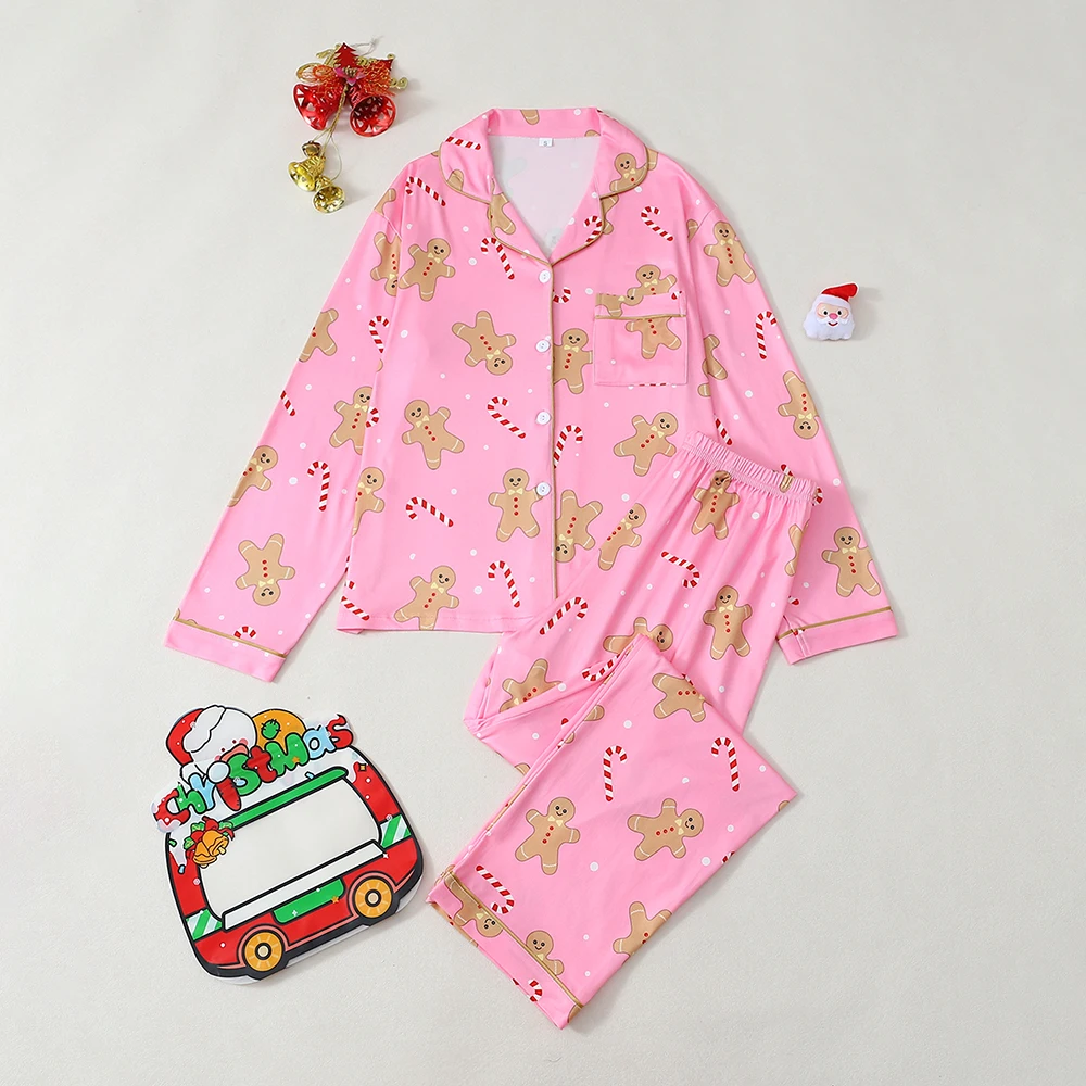 

2Pcs Long Sleeves Shirt Pants Sleepwear Set For Women Loose Comfortable Sleepwear With Christmas Patterns Casual Home Clothes
