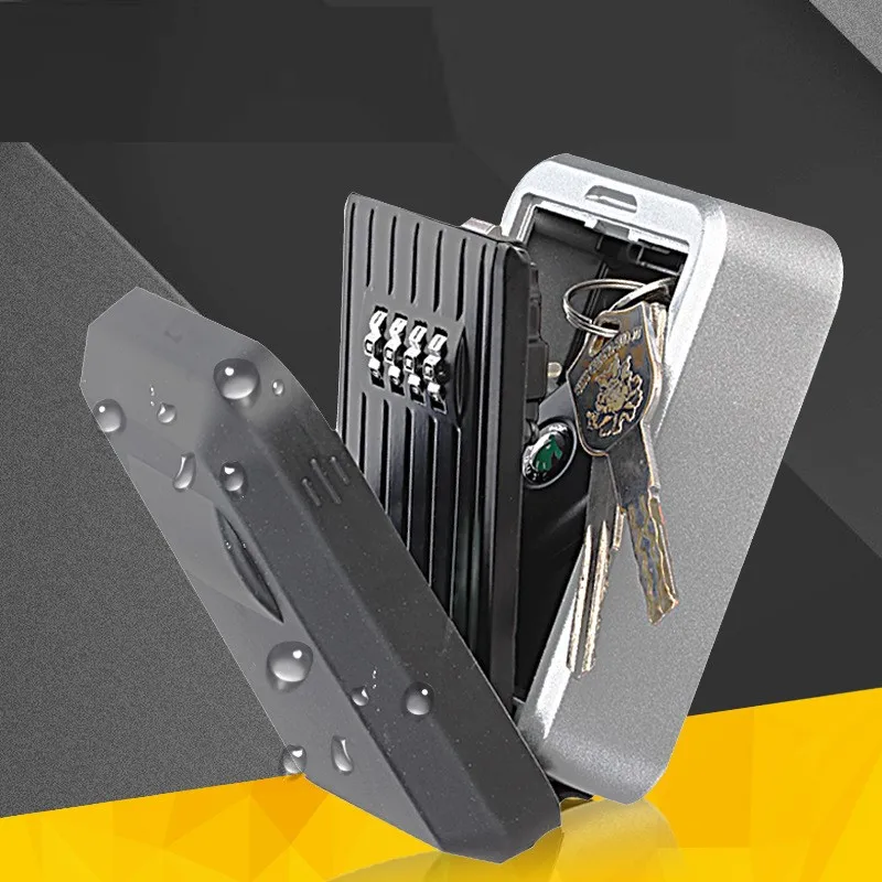 Wall Mounted Key Safe Box Mini Storage Keybox Key Storage Lock Box with 4 Digit Combination Waterproof Cover For Outdoor Use