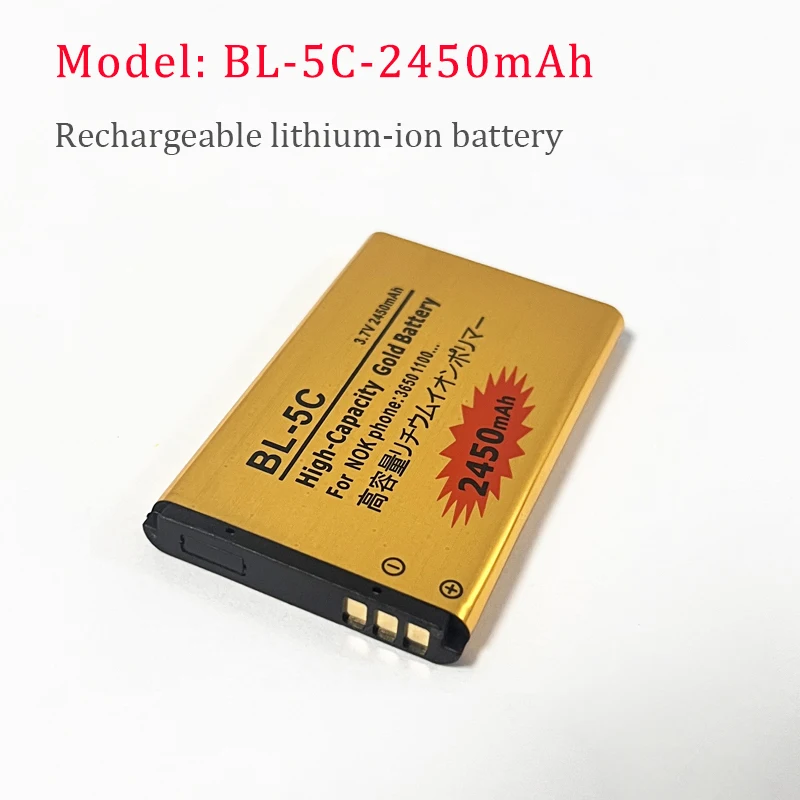 

BL-5C Battery 3.7V BL5C 2450mAh for Nokia BL5C 1600 6230 2600 1100 1110 1200 1208 2700 3100 3110 N70 Mobile Phone Battery