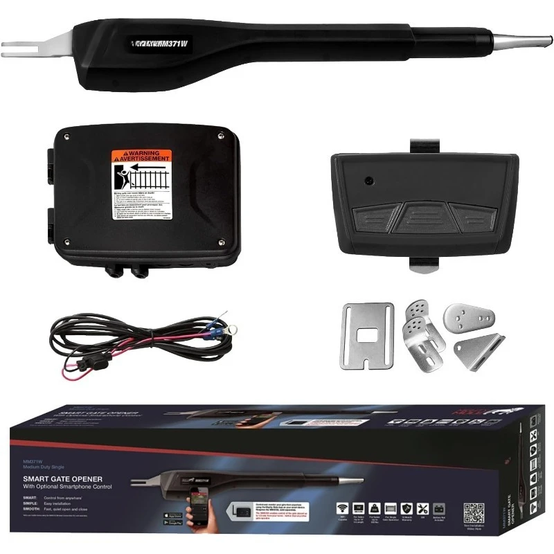 Abridor de puerta automático MM371W, listo inteligente y solar, incluye control remoto de abridor de puerta y más hasta 16 pies de largo o 550 lb