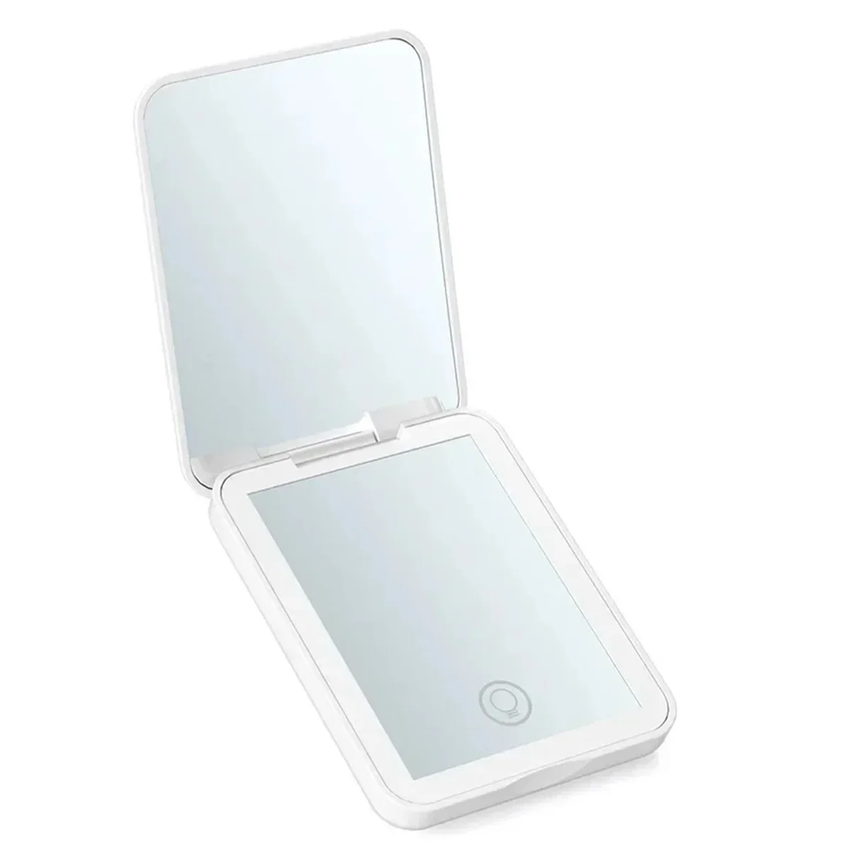 Compact Mini Vanity Folding Cosmetic Mirror with Lights Hand Held Small Pocket Travel Makeup Mirror 2X Magnifying White