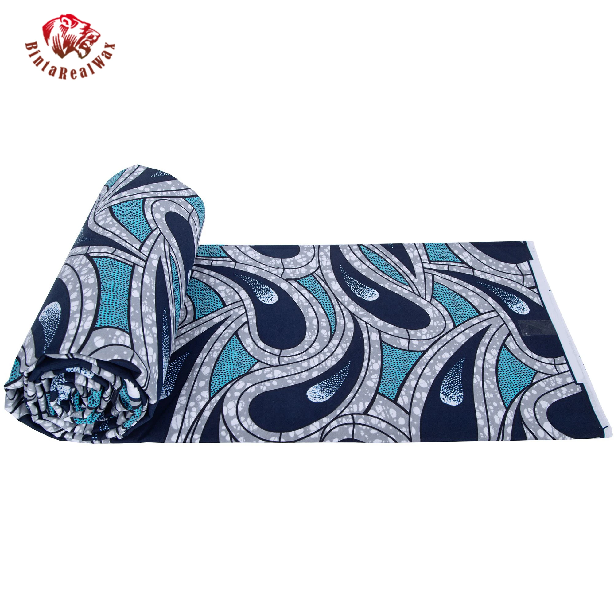 African Ankara Wax Fabric 6Yards – Blue Paisley Design  Wedding Dresses & Dashiki – DintaRealwax Authentic FP6698 view 5