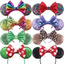 Disney Colorful Sequins Bows Mickey Mouse Ear Headband for Adults Festival Party Hair Accessories Women Girls Rainbow Hairbands