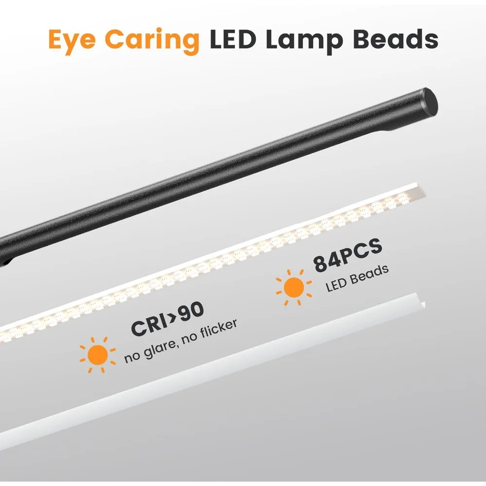 16 Inch Adjustable Metal LED Desk Lamp, 15W 1200 Lumens Bright Modern Tall Reading Light, Black Eye-Care Table Lamp for Home Office Study - view 4