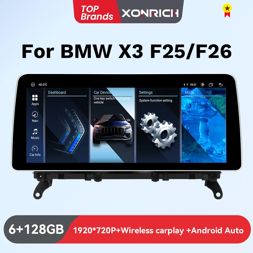 XONRICH 12.3 Inch 1920*720P Wireless Carplay Car Autoradio For BMW X3 F25 X4 F26 CIC NBT Android 14 Navigation 4G LTE Head unit